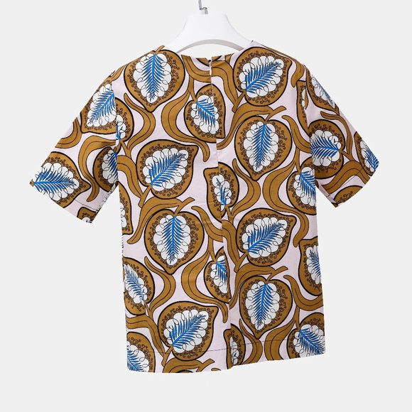 Marni SS/18 Caramel Desert-Print Leaf Short-Sleeve Blouse - Picture 3 of 11